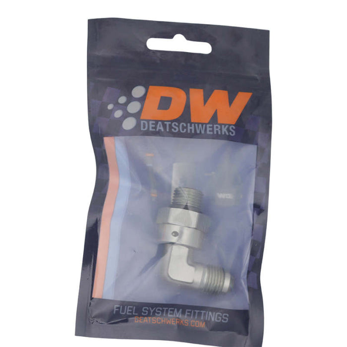 DeatschWerks 6AN ORB Male Swivel to 90-Degree 6AN Male Flare - Anodized DW Titanium