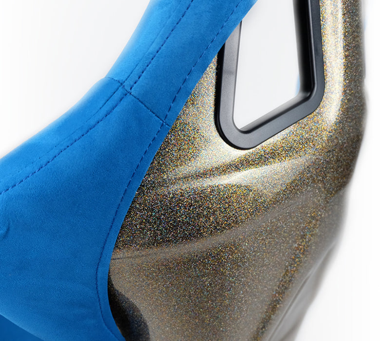 NRG FRP Bucket Seat ULTRA Edition - Large (Blue Alcantara/Gold Glitter Back)