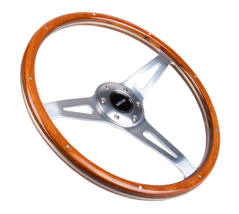 NRG Classic Wood Grain Steering Wheel (365mm) Wood w/Metal Accents & Polished Alum. 3-Spoke Center