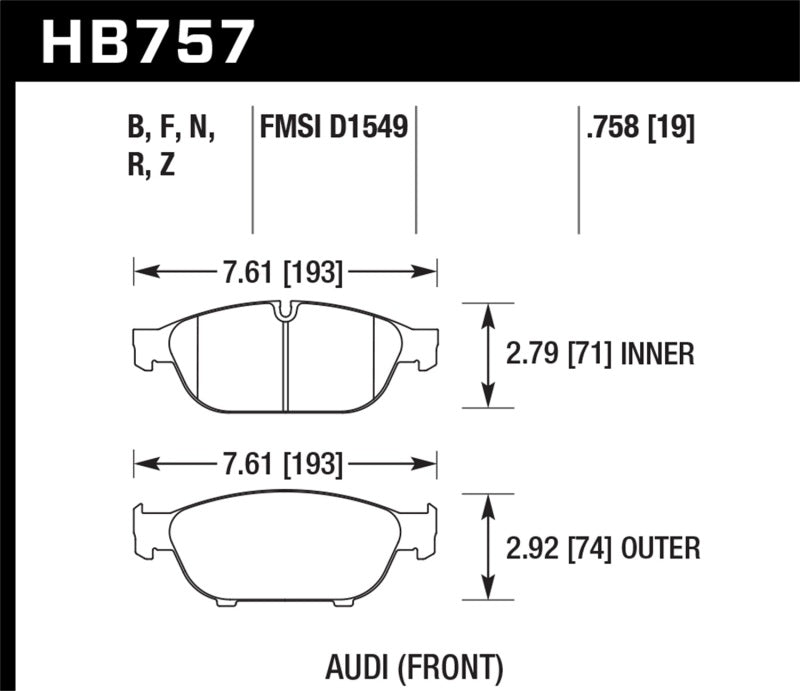 Hawk Audi 2013 A5 Quattro / 12-16 A6 Quattro/A7 Quattro/A8 Quattro PC Front Brake Pads