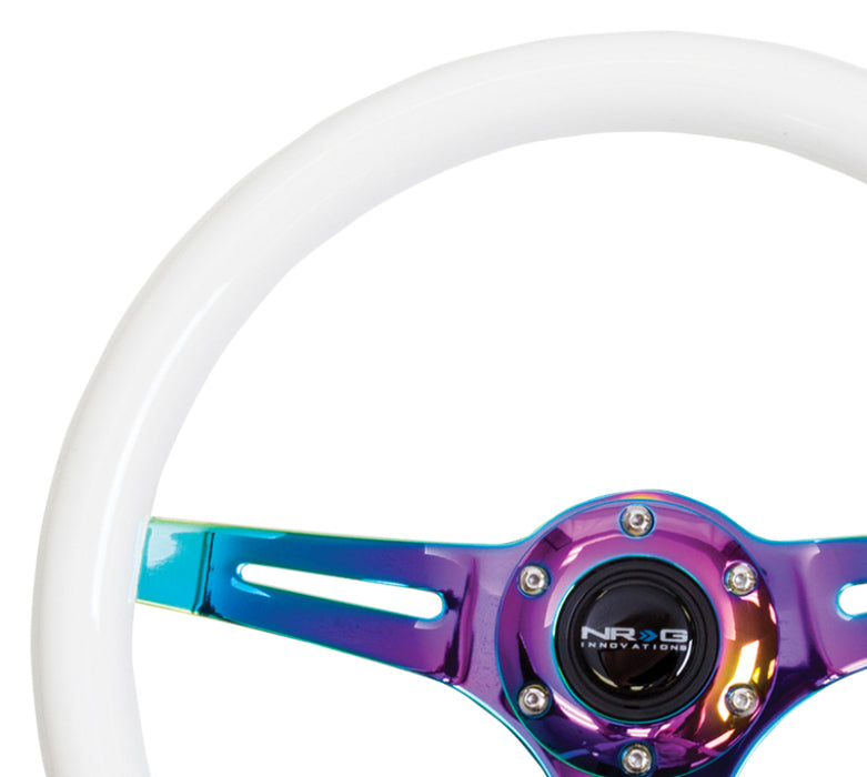 NRG Classic Wood Grain Steering Wheel (350mm) Glow-N-The-Dark Green Grip w/Neochrome 3-Spoke Center