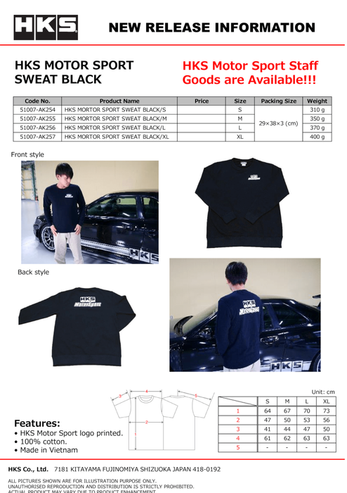 HKS MOTORSPORT SWEATSHIRT BLACK M