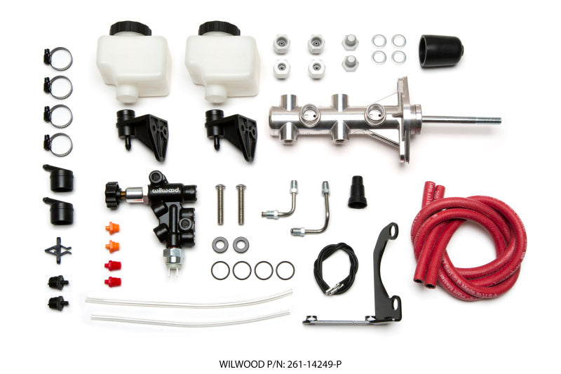 Wilwood Tandem Remote M/C Kit w L/H Brkt & Prop Valve - 7/8in Bore Ball Burnished-W/Pushrod