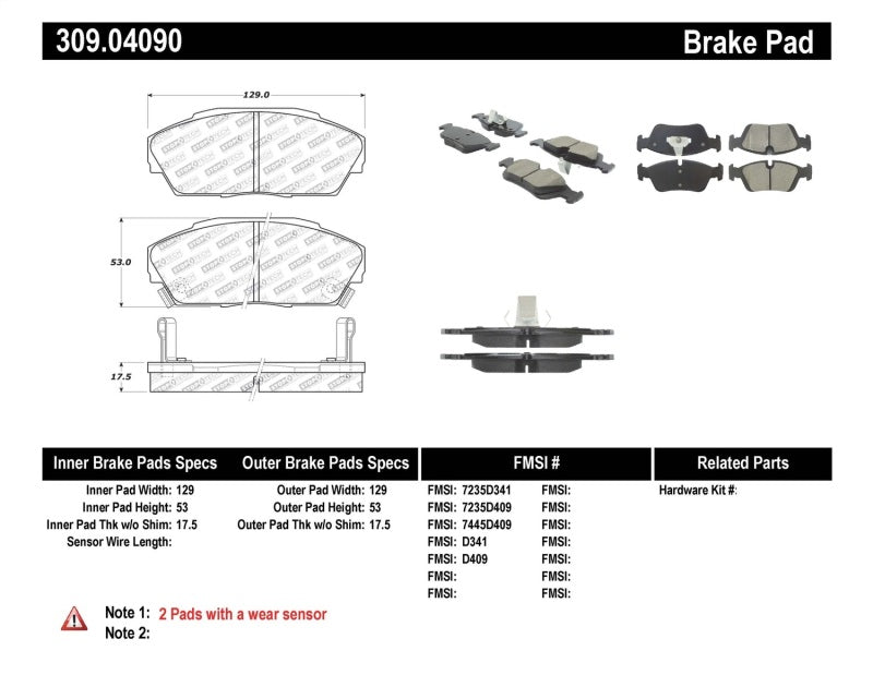 StopTech Performance 90-93 Acura Integra / 90-93 Honda Civic Sedan / 90-91 Prelude Front Brake Pads