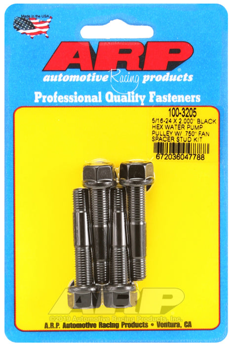 ARP 5/16-24 X 2.000 Black Hex Water Pump Pulley w/ .750in Fan Spacer Stud Kit