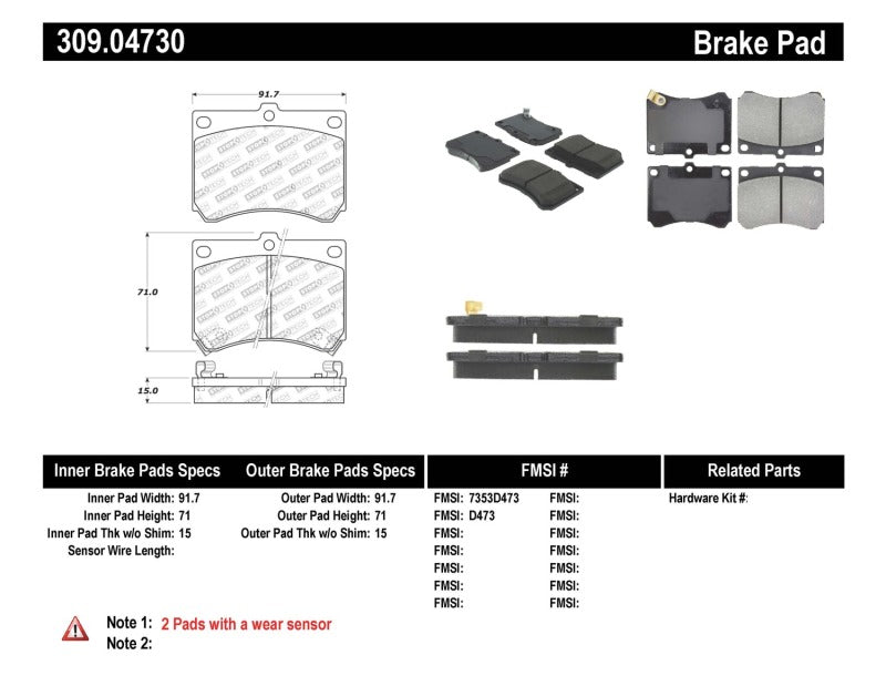 StopTech Performance 91-03 Ford Escort ZX2 / 92-95 Mazda MX-3 Front Brake Pads