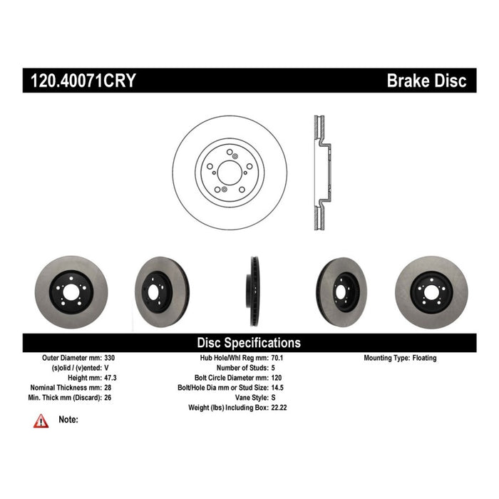 Stoptech 07-13 Acura MDX / 14-17 Acura RLX Cryo Premium Front Brake Rotor