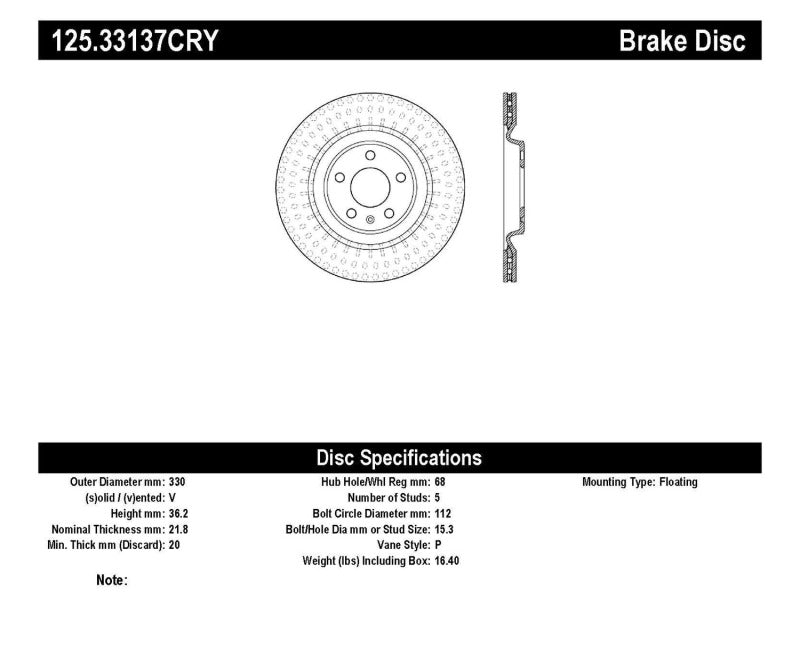 Stoptech 10-19 Audi S4 Premium Rear CryoStop Brake Rotor