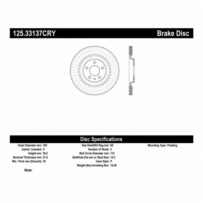 Stoptech 10-19 Audi S4 Premium Rear CryoStop Brake Rotor