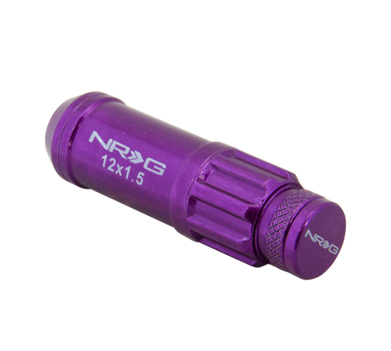 NRG 700 Series M12 X 1.5 Steel Lug Nut w/Dust Cap Cover Set 21 Pc w/Locks & Lock Socket - Purple