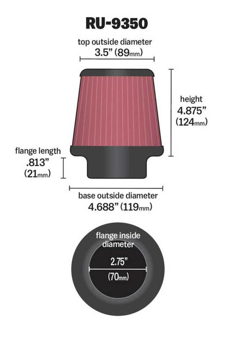 K&N Universal Clamp-On Air Filter 2-3/4in FLG / 4-11/16in B / 3-1/2in T / 4-7/8in H